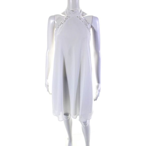 Ellelauri Women's High Neck Sleeveless Crochet Trim Midi Dress White Size S - Picture 1 of 6